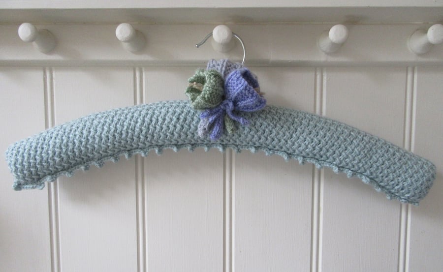 Coat hanger clothes hanger - duck egg blue with crocus flowers