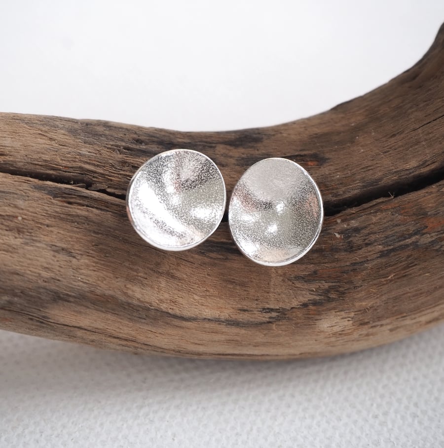 Sparkly oval silver earring studs, domed stud earrings