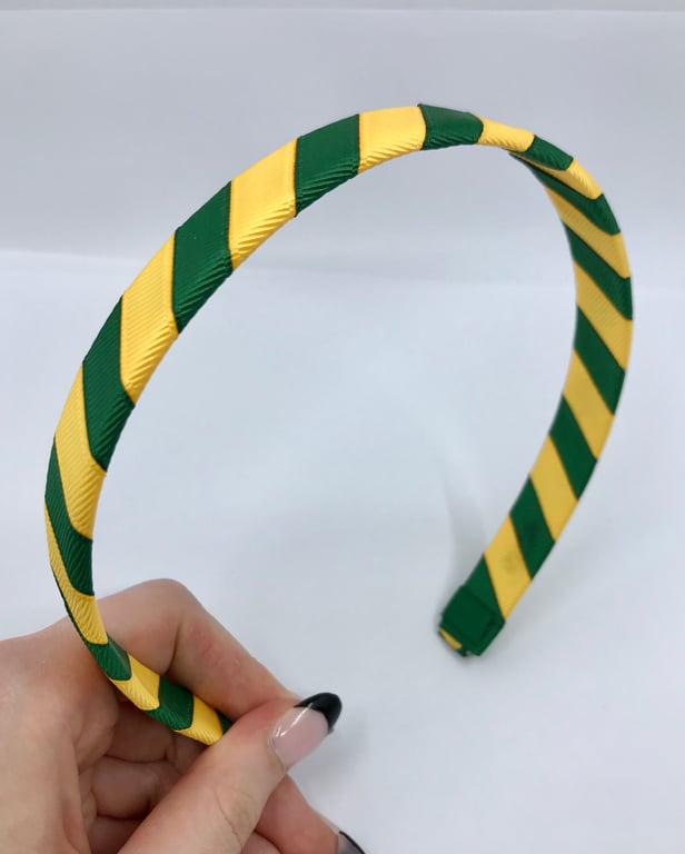 School Forest Green and Yellow Gold 1.8cm striped Hairband