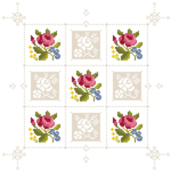 115 - Rose & Forget-Me-Not's Lace Handkerchief Sampler - Cross Stitch Pattern