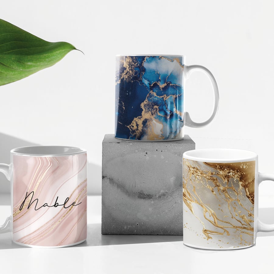 Marble Personalised Name Mug Coffee & Tea Mug Gift Great For Secret Santa Work