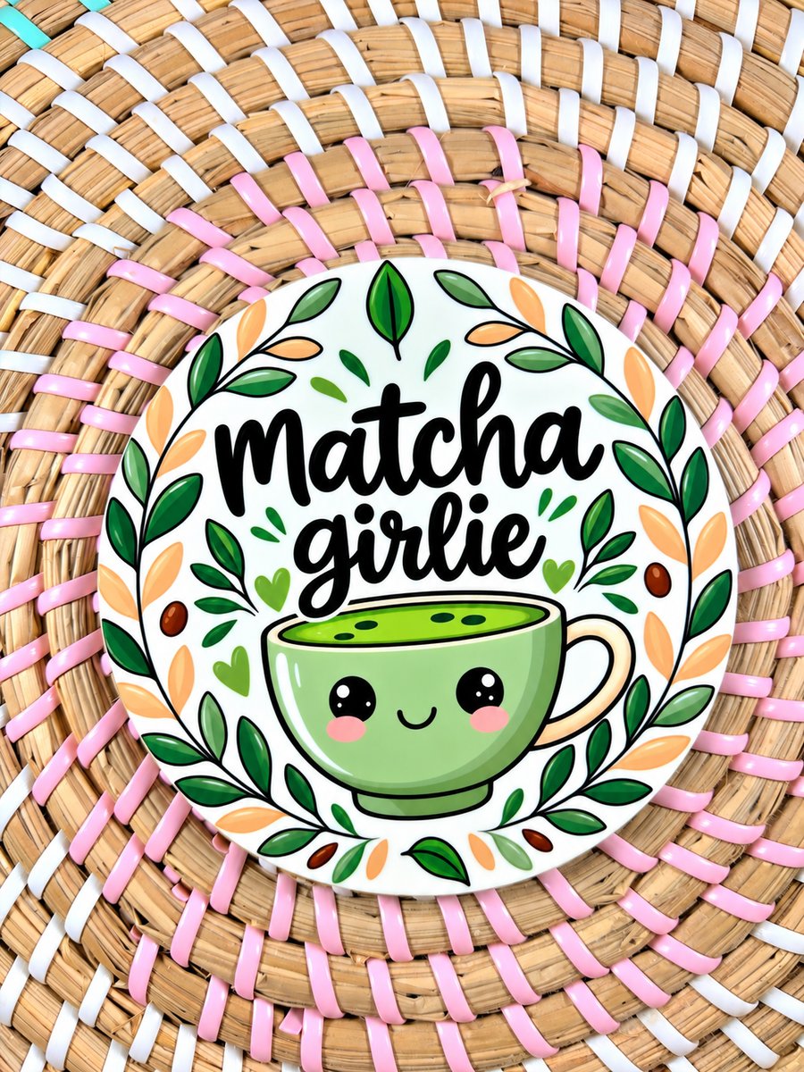 Matcha Girlie Wooden Coaster – Cute Matcha Tea Design – Handmade Green Tea Gift