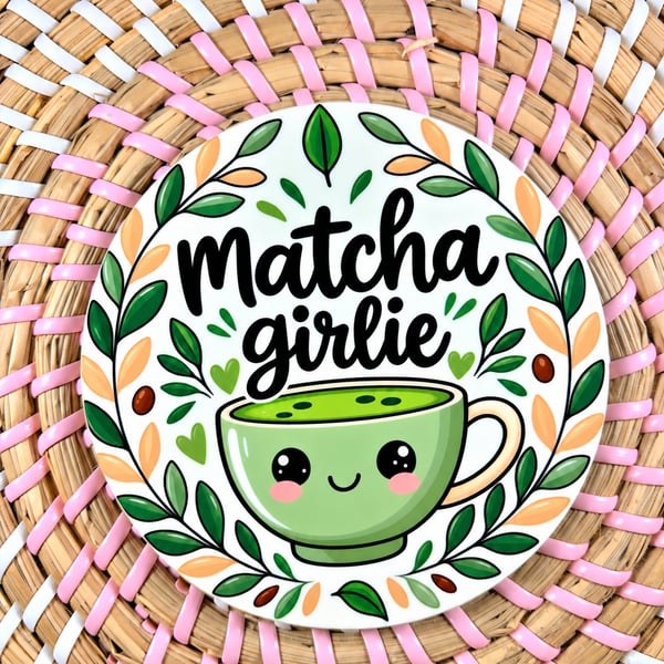 Matcha Girlie Wooden Coaster – Cute Matcha Tea Design – Handmade Green Tea Gift