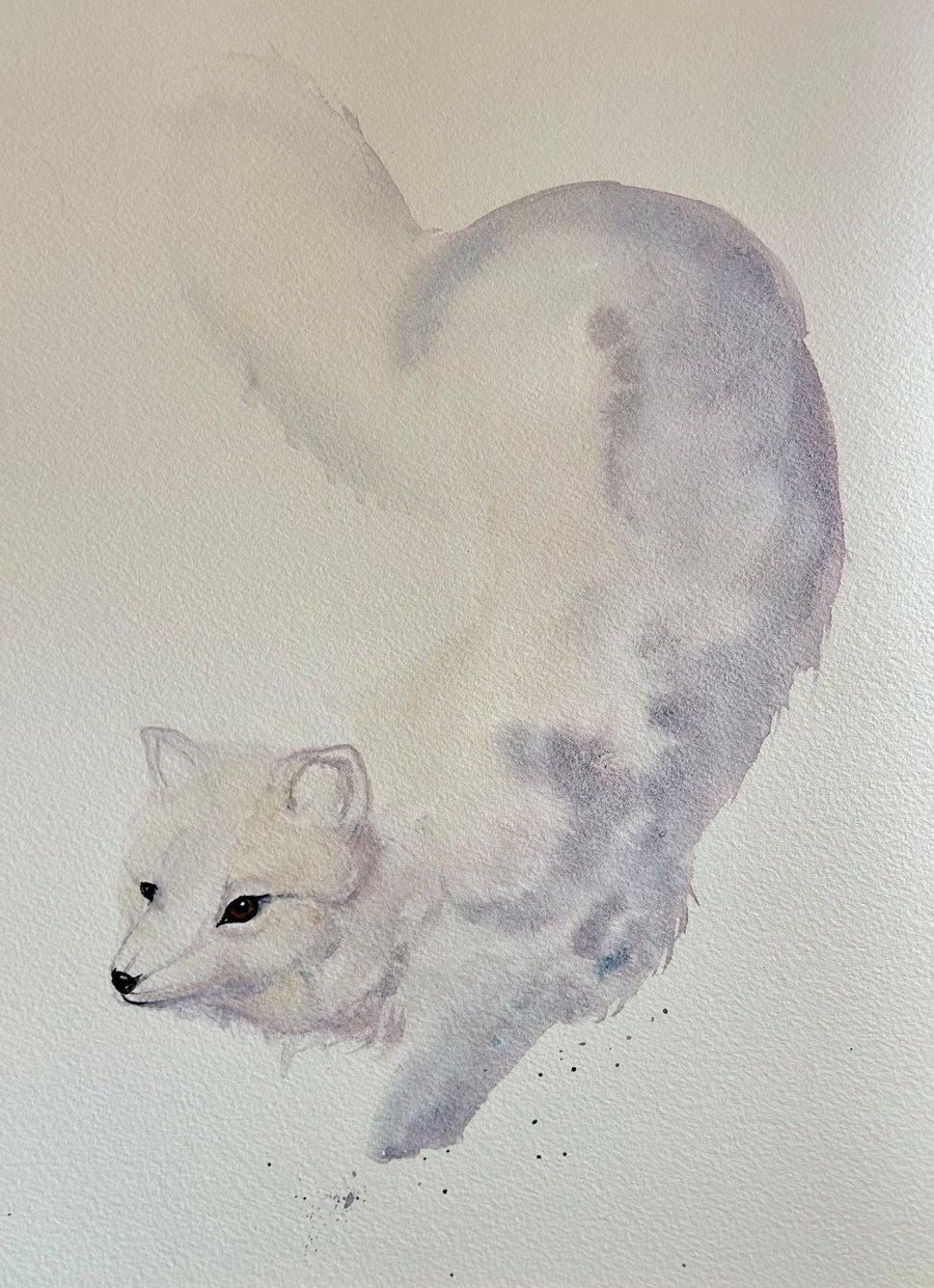 Artic Fox watercolour painting 