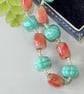 Teal and pink glass bead bracelet with extender chain.  - Image 4