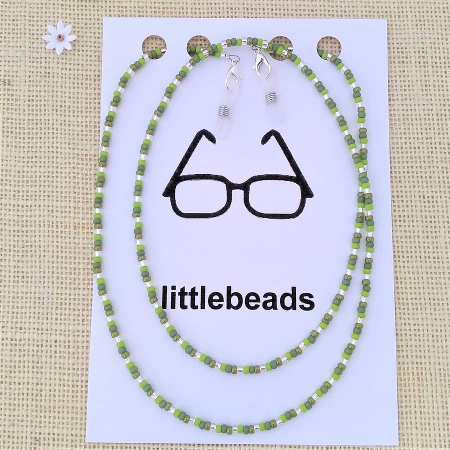 Shades of Green Seed Beaded Glasses Lanyard Chain
