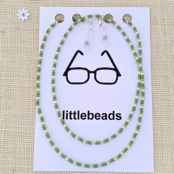 Shades of Green Seed Beaded Glasses Lanyard Chain