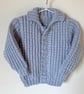 Hand Knit Baby Merino Wool Cardigan - Ice Blue, 19" Chest