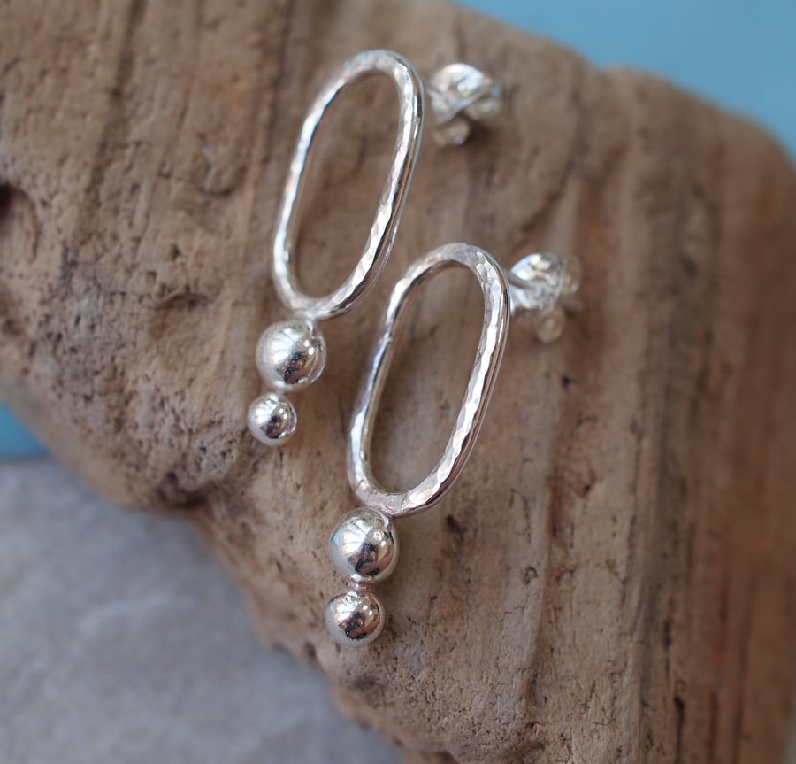 Sterling Silver studs, Silver Oval Stud Earrings, hammered silver studs