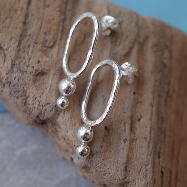 Sterling Silver studs, Silver Oval Stud Earrings, hammered silver studs