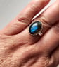 Sterling Silver Blue Flash Labradorite Adjustable Ring Handmade Jewellery Gift