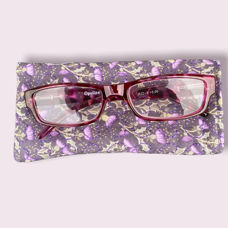 Soft Quilted Thistle glasses case with heart stitching detail 