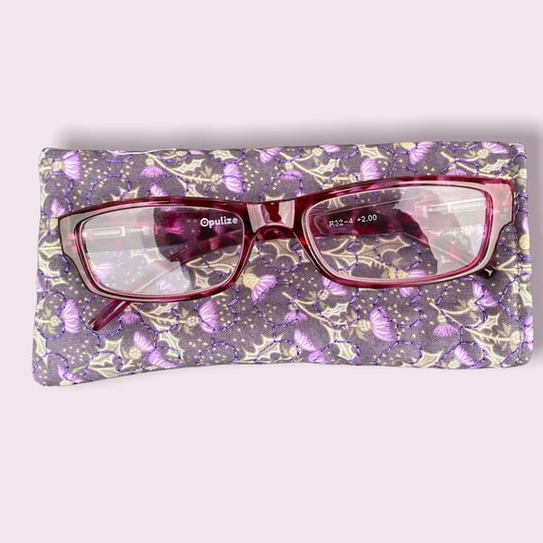 Soft Quilted Thistle glasses case with heart stitching detail 