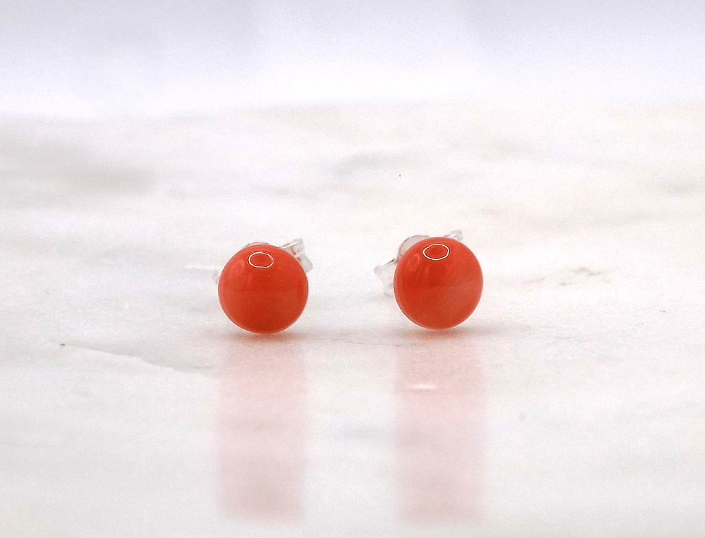 Sustainable Pink Coral Cabochon 5mm Gemstones Sterling Silver Stud Earrings.