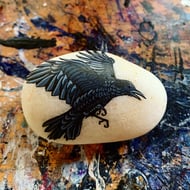 Painted Ravens Stone - Unique Sustainable Nature Inspired Corvid Art Rock Gifts