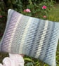 Rosanna cushion: Flint grey, Thistle & Slate grey. Handwoven in Wales - Image 2