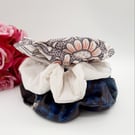 White satin, blue velour and William morris large scrunchie set of 3. 