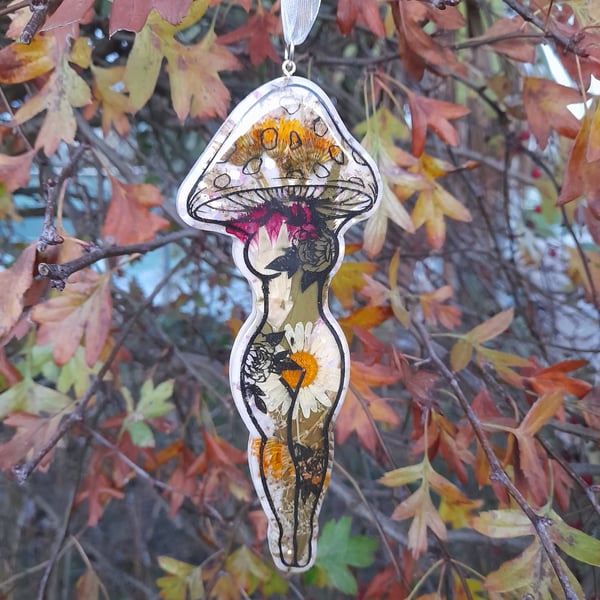 Floral Tattooed Mushroom Lady Hanging Decoration