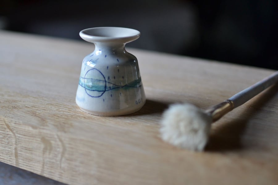 Beautiful Seascape bud vase - glazed in sea colours of blues and turquoise