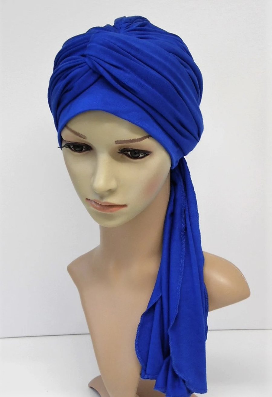 Royal blue head wear for women chemo turban viscose jersey headscarf