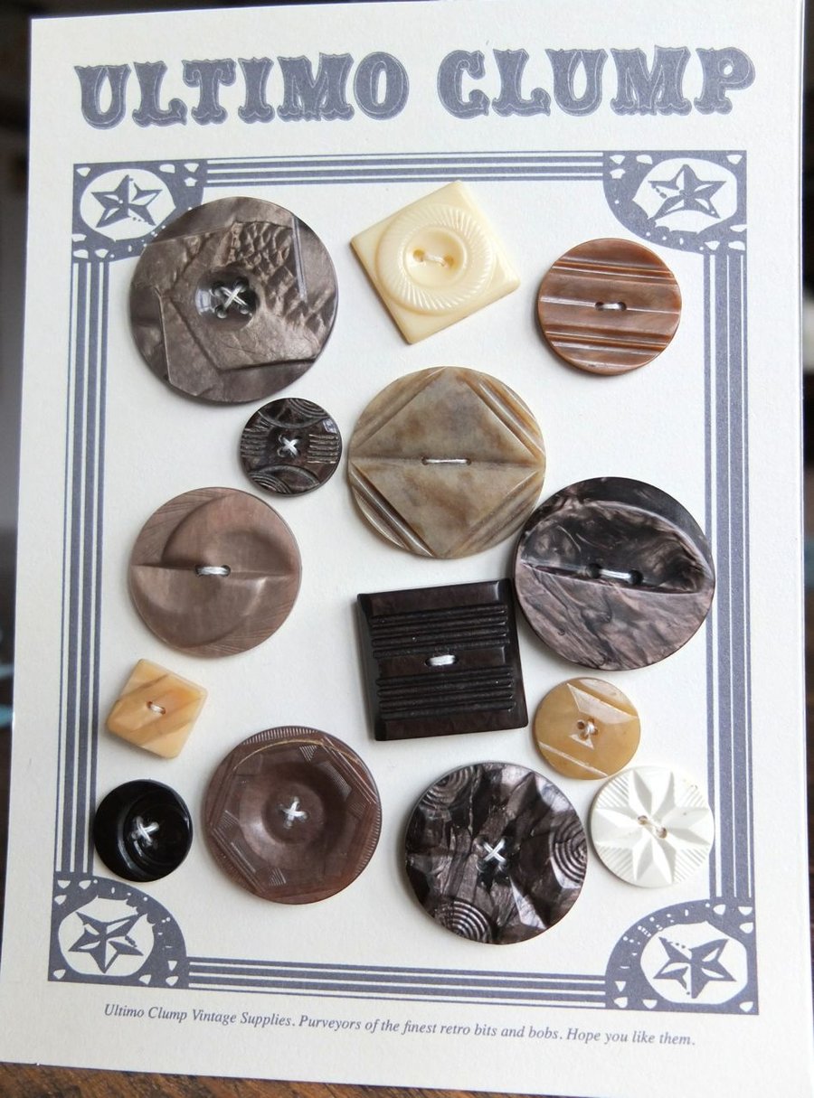 14 Vintage Brown and Cream Deco Buttons