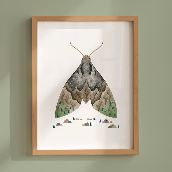 Moth pines, awesome animals, giclée A5 art print