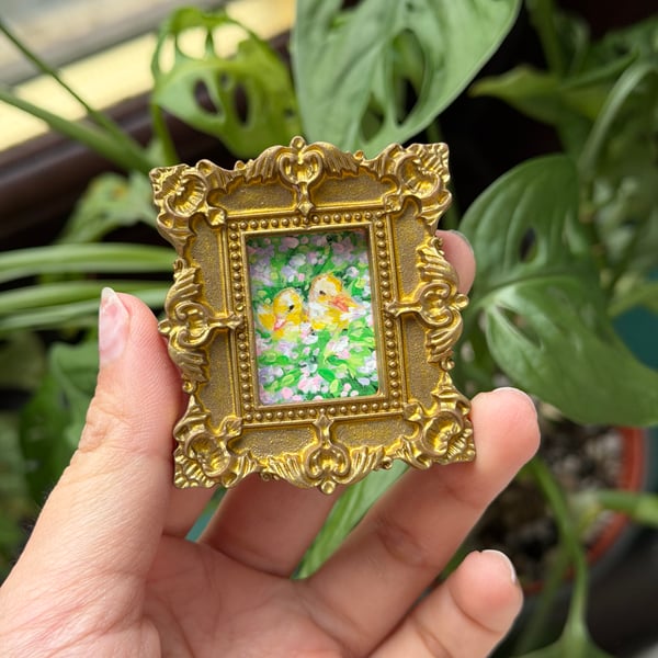 Duck acrylic painting in gold frame fridge magnet