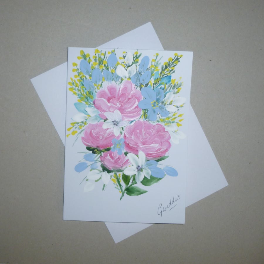 original art painting greetings floral flower card ( ref FA 392 D1 ) 