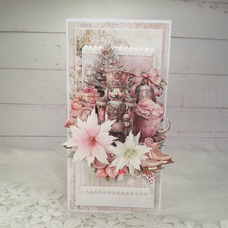 Pink  Nutcracker Christmas. Luxury PinkChristmasCard. Festive Keepsake. (2)