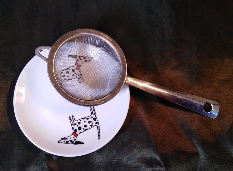 Dalmatian decorated drip dish dish, decorated with a two friendly Dalmatians wit