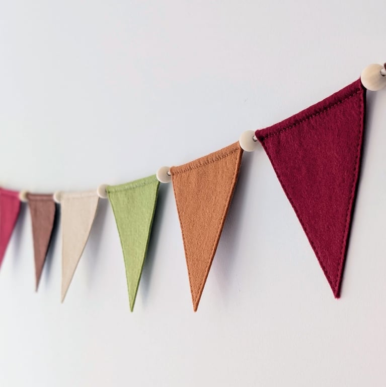 Earth Tones Felt Bunting - Boho Woodland Wall Hanging Decor