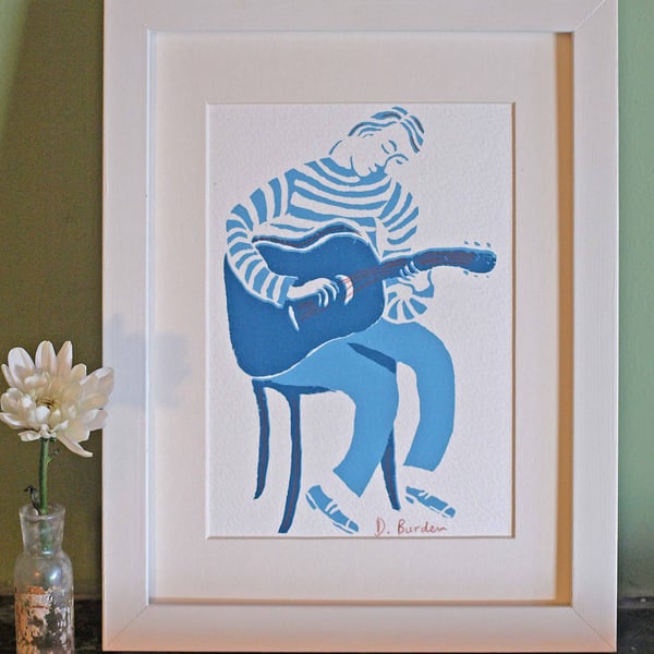 screenprint of guitar player