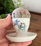 Donkey handpainted egg cup embroidered pin cushion - Image 2