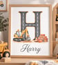Personalised Digger Print – A4 Construction Nursery & Bedroom Wall Art