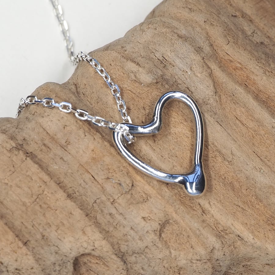 Recycled silver heart pendant necklace, small silver love heart