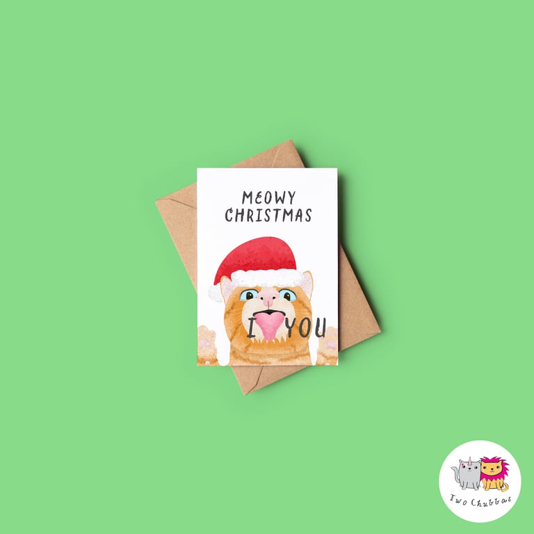 Cat Christmas Card, A6 Christmas Card, Cute Animal Christmas Card