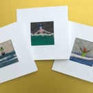 Hand-felted cards of swimmers - set
