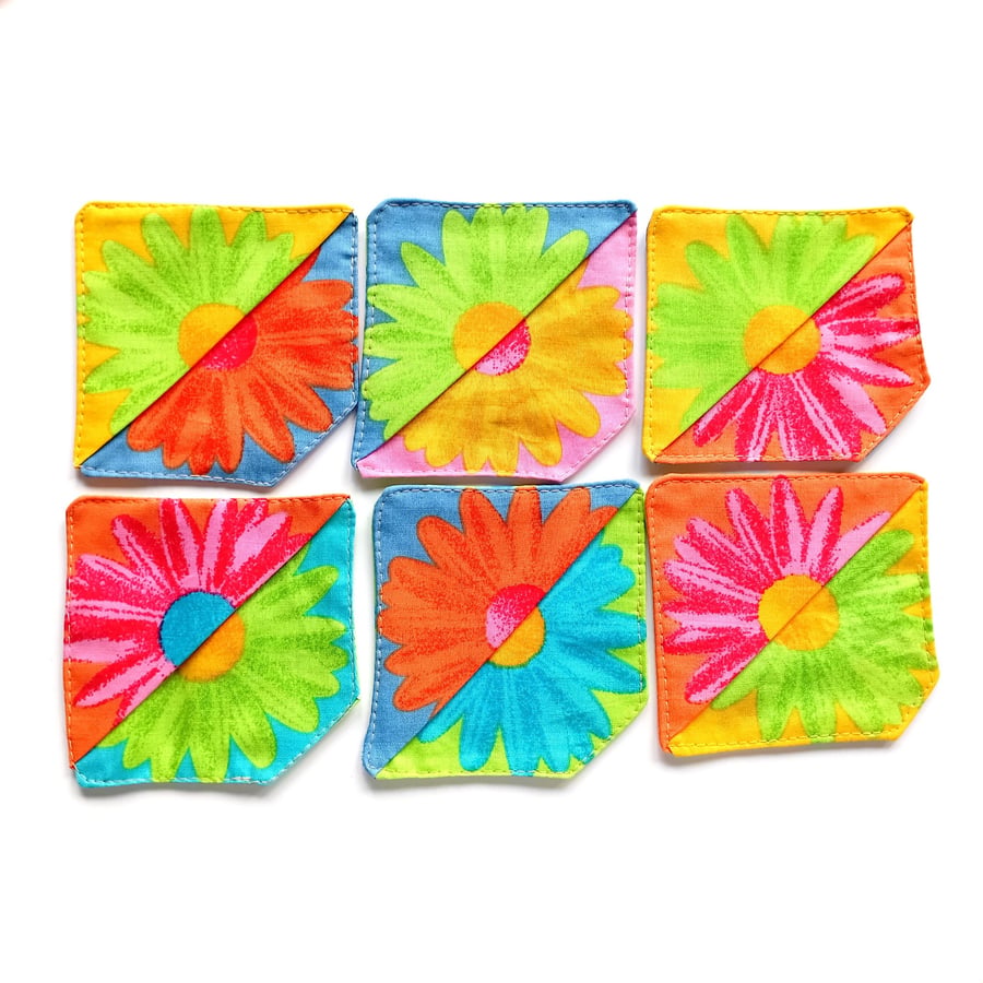 Bookmarks, 6 book marks, Set C, Floral Fabric Colourful Daisy print 