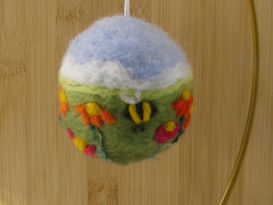 Needle felted Handmade Buzzy Bee Meadow ornament