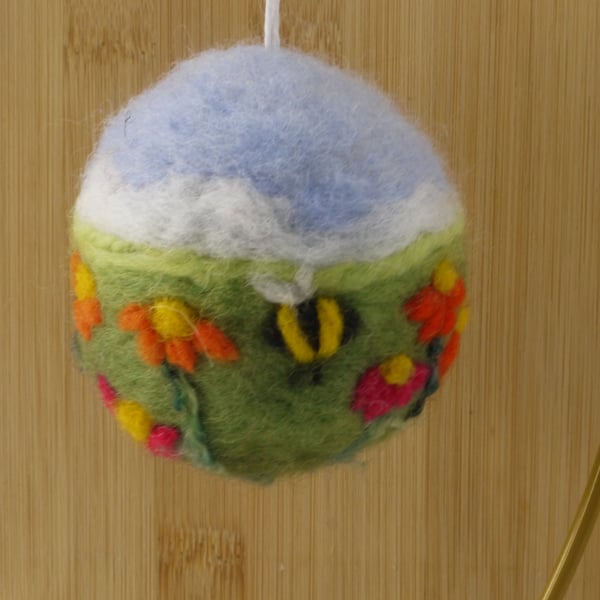 Needle felted Handmade Buzzy Bee Meadow ornament