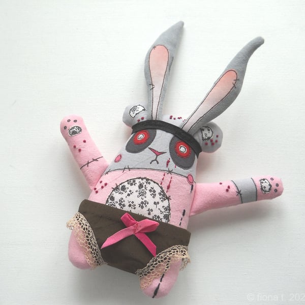 freehand machine hand embroidered halloween zombie panda bunny