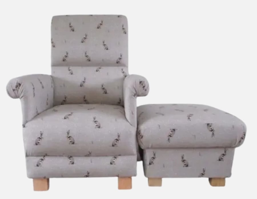 Hares Armchair & Footstool Fryetts Natural Hartley Fabric Adult Chair Animals