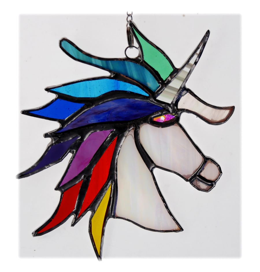 Unicorn Suncatcher Stained Glass Handmade Rainbow 011 Melody