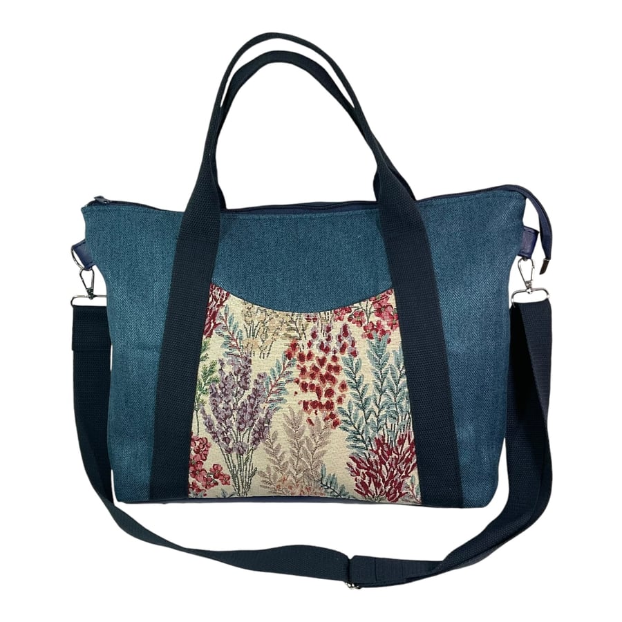Knitting and crafting tote bag with zip top, large crossbody project organiser