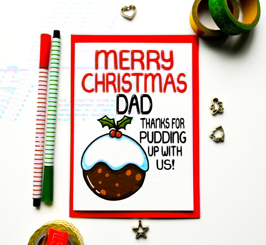Funny Cute Christmas Card For Dad, Xmas Pudding Card From Kids