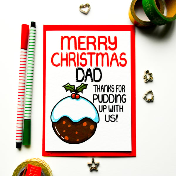 Funny Cute Christmas Card For Dad, Xmas Pudding Card From Kids