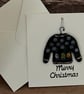Handmade Detachable Keepsake, Fused Glass Christmas Jumper Christmas Card - Image 1