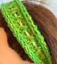 Green Yellow Handmade Knitted Hair Band Hairband Headband Adjustable tie to fit - Image 5
