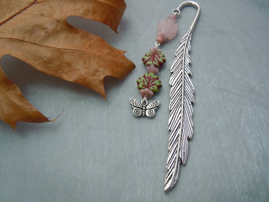 Metal & beads feather bookmark