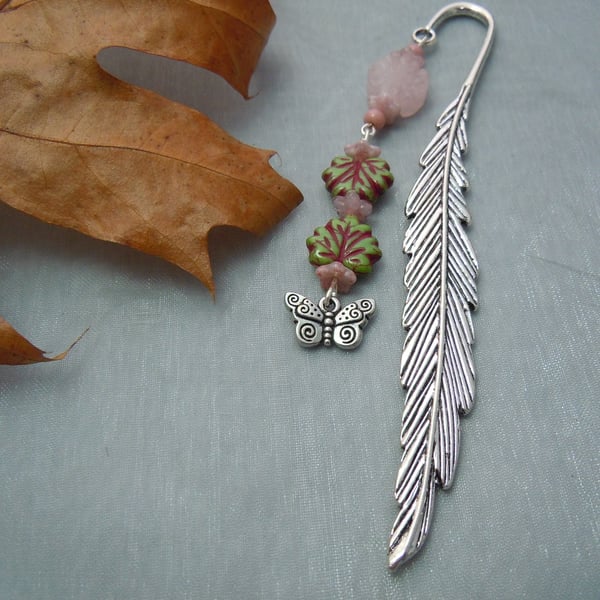 Metal & beads feather bookmark